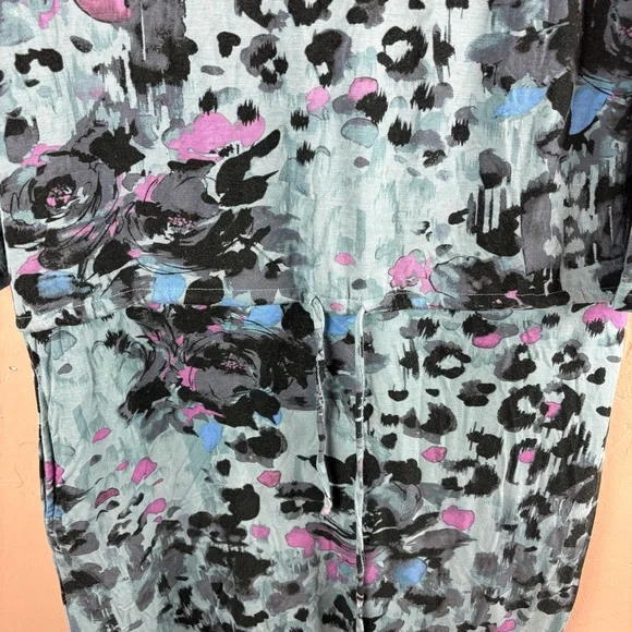 LOGO Lori Goldstein Blue Animal Print Knit Dress Small Pockets 3/4 sleeves - Picture 3 of 9